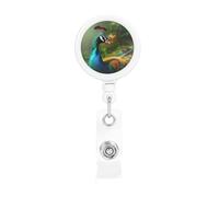 Colorful Peacock Badge Reel Retractable Name Badge Holders Funny Nurse Badge Clip with Keychain Lightweight Plastic ID Card Holders for Men Women Gifts
