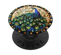 Colorful Peacock Bird Round Artwork PopSockets Adhesive PopGrip
