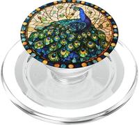 Colorful Peacock Bird Round Artwork PopSockets PopGrip for MagSafe