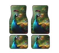 Colorful Peacock Car Floor Mats Set of 4 Pieces Universal Car Front Rear Floor Foot Mat Heavy Duty Anti-Slip Car Mat Full Set Decorative Auto Floor Carpets for Interior Accessories