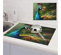 Colorful Peacock Dish Drying Mat for Kitchen Counter Super Absorbent Microfiber Drainer Mats Large Size Dish Drying Pad Quick Drying Dish Rack Pad 18"x 24"