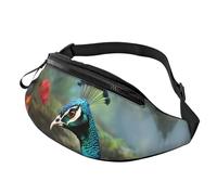 Colorful Peacock Fanny Pack for Men Women, Waterproof Sports Waist Bag Fashion Belt Bag Crossbody Bags Hip Bum Bag with Adjustable Strap Large Sling Bag Purse for Travel Hiking
