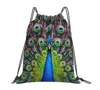 Colorful Peacock Feather Bird Men Women String Backpack Foldable Gym Sack Lightweight Drawstring Backpack For Climbing Sports Football