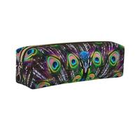 Colorful Peacock Feather Pencil Case for Boys Girls Bird Leather Pen Pouch Holder for School Office Travel Portable Stationery Organizer Makeup Bag Gold Zip