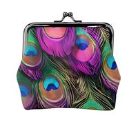 Colorful Peacock Feather Print Print Stylish unique Coin Purse Cute Mini Wallet with Kiss Lock Waterproof for Coins