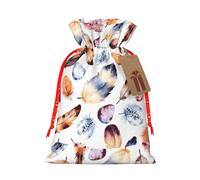 Colorful Peacock Feather Print Printing 4.7x6.9 In Christmas Bag With Drawstring,Ideal For Adults To Wrap Gifts For Christmas Halloween
