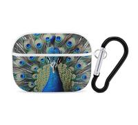 Colorful Peacock Feathers AirPod Pro Case, Anti Scratch Hard PC Cover with Keychain, AirPod Pro 2nd/1st Case Accessories for Women Men, White-Style