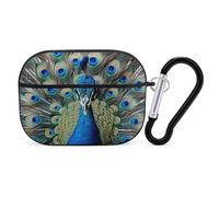 Colorful Peacock Feathers AirPod Pro Case, Anti Scratch Hard PC Cover with Keychain, AirPod Pro 2nd/1st Case Accessories for Women Men, Black-Style