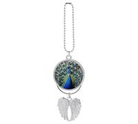 Colorful Peacock Feathers Car Hanging Pendant, Zinc Alloy Rearview Mirror Charms - Relieve Visual Fatigue, Vintage Keychain Pendant, Lucky Car Interior Hanging Decoration, Silver-Style
