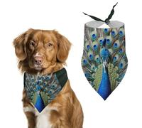 Colorful Peacock Feathers Dog Bandanas for Feeding Grooming, Triangle Pet Bibs Washable Pets Scarf for Cats & Dogs
