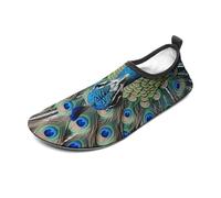 Colorful Peacock Feathers Water Shoes for Men Women, Lightweight Stretch Swim Shoes with Anti-Slip Rubber Sole, Quick-Dry Aqua Socks for Pool, Beach, Surfing, Style, 4 Women/4 Men