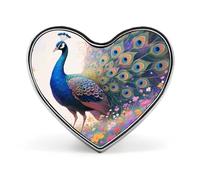 Colorful Peacock in Flower Sea Lapel Pin Heart Metal Brooch Pin with Secure Pinback Fashion Button Badge for Clothing, Hats, Bags Decoration