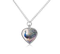 Colorful Peacock in Flower Sea Pet Urn Necklace for Dog Cat Ashes Heart Cremation Keepsake Pendant Memorial Jewelry Gifts for Women Men