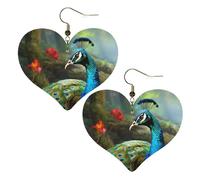 Colorful Peacock Leather Earrings for Women Heart Earring Lightweight Dangle Earrings Jewelry Gifts, One Size, No Gemstone