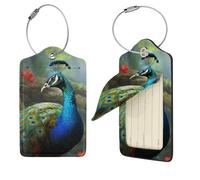 Colorful Peacock Luggage Tag for Suitcase PU Leather Suitcase Tag with Stainless Steel Loop and Address Card Baggage Tags Cute Bag Name Travel Tags ID Labels for Women Men 1 PC