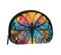 Colorful Peacock Mini Coin Purse Pouch Change Holder, Shell Shape Zip Around Wallet,Credit Card Holder for Women, Butterfly Tie Dye, One Size, Classic