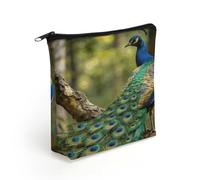 Colorful Peacock on A Tree Branch Makeup Bag with Sturdy Zipper，Linen Material Storage Bag,Large Capacity And Multi-Purpose Cosmetic Bag for Daily Life, Travel, Outings, Business Trips And Other Occas