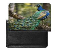 Colorful Peacock on A Tree Branch Passport Holder for Women Men Slim Travel Wallet Travel Document Organizer ID Card Protector Case Holders PU Leather Passport Cover Credit Card Holder