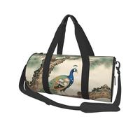 Colorful Peacock On A Tree Branch Travel Duffel Bag Sports Gym Bag, Lightweight Overnight Weekender Bag With Shoes Compartment Yoga Gym Sports Bag For Men Women