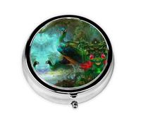 Colorful Peacock Print Personalised Portable Pillbox with,Mini Pillbox Compact and Convenient Pill Organiser for Storing and Organising Pills