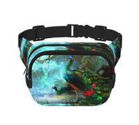 Colorful Peacock Square Double Layer Waist Bag Belt Fanny Pack Purse with Adjustable Strap, Running, Travel, Hiking