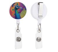 Colorful Peacock with Beautiful Feathers Retractable Badge Holder Reel Clip ID Card Holder for Doctor Nurse Student Office Worker