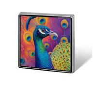 Colorful Peacock with Beautiful Feathers Unisex Brooches & Pins Square Lightweight Lapel Badge Jewelry for Clothing Shawl Hat