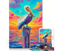 Colorful Pelican on Post at Sunset 1000 Pieces Puzzles for Teenagers Stress Free, Accurate Edge, Happy Challenge, Game Night (38x26cm)