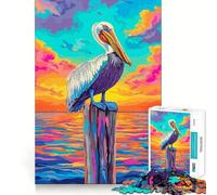 Colorful Pelican on Post at Sunset Jigsaw Puzzle for Teenagers 1000 Pieces Calm Game, Fine Cut, Joyful Challenge, Room Art (50x75cm)