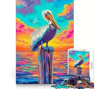 Colorful Pelican on Post at Sunset Puzzles for Adults 1000 Puzzles Think Sharper, Stress Relief, Home Fun, (38x52cm)