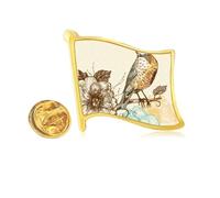 Colorful Pencil Birds Flowes Golden Metal Flag Lapel Pin Badge