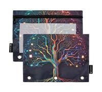 Colorful Pencil Pouch for 3 Ring Binder Colorful Digital Tree Black Neon Zipper Binder Pencils Bags School Binders Clear Pockets Crayon 9.8" x 7.1", 2 Packs