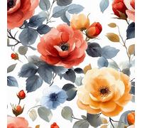 Colorful Peony Rose Self Adhesive Wallpaper Watercolor Style Contact Paper Peel and Stick Wallpaper Thicken Waterproof Matte with Sticky Back Canvas Wall Cabinets Furniture Stickers Decorate 0.52×5 m