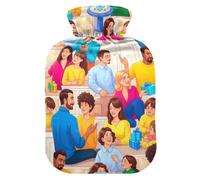 Colorful People Crowd White Hot Water Bottle with Soft Cover Warm Water Heat Bottles for Menstrual Cramps Pain Relief Small