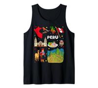 Colorful Peru Map and Culture Icons Travel Illustration Tank Top
