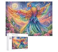 Colorful Phoenix on Stone with Crystals 500 Piece Jigsaw Puzzle for Adults Tabletop Entertainment Focus Improvement Gift for Hobby Lovers 500 PCS