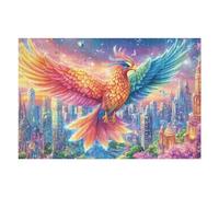 Colorful Phoenix over City Lights 1000 Pc Classic Jigsaw Puzzle Puzzle for Adults Hard Challenging Hobby Home Decor Poster Smooth Wooden Cardboard 1000 PCS