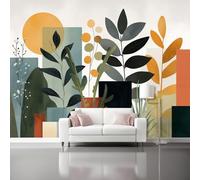 Colorful Photo Wallpaper, Abstract Plants Geometric Modern Print Wall Mural, 3D Wall Mural Decoration Poster Design, Canvas Material for Living Room Bedroom Nursery Action 350 x 256 cm (W x H)