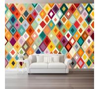 Colorful Photo Wallpaper, Art Deco Retro Diamond Squares Geometric Print Wall Mural, 3D Wall Mural Decoration Poster Design, Canvas material for Living Room Bedroom Nursery action 200 x 140 cm (W x H)