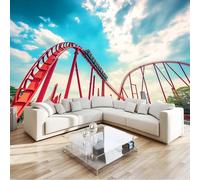 Colorful Photo Wallpaper, Modern Roller Coaster Amusement Park Park Print Wall Mural, Wall Mural Decoration Poster Design, Canvas Material for Living Room Bedroom Nursery Action 250 x 175 cm (W x H)
