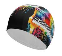 Colorful Piano Keyboard Music Bathing Cap High Elasticity Swimming Caps Fit Both Long Hair Short Hair Comfortable Large Shower Cap for Drag Reduction and Hair Protection