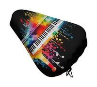 Colorful Piano Keyboard Music Bike Seat Cover Water-Repellent Exercise Bike Seat Cushion Bicycle Saddle Cover with Drawstring Rain Snow Dust Covers for City Mountain Road Biking