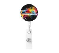 Colorful Piano Keyboard Music Note Badge Reel Retractable Badge Holders Lightweight ID Badge Reels Cute Nurse Name Card Holder with Keychain Funny ID Badge Clip for Men Women