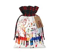 (Colorful Piano Keyboard Music Note) Christmas Drawstring Gift Bags, Reusable Buffalo Plaid Drawstring Wrapping Bags For Xmas Party Supplies S