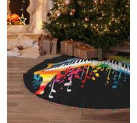 Colorful Piano Keyboard Music Note Christmas Tree Skirt 36" Artificial Tree Mat Cover Merry Christmas Burlap Xmas Tree Skirt for Christmas Decoration Holiday Indoor Outdoor Winter Party Decor