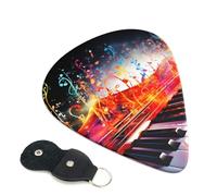 Colorful Piano Keyboard Music Note Guitar Picks 6 Pcs, 0.96mm Thickness Celluloid Plectrum with Leather Picks Holder, Personalized Guitar Pick for Bass Electric Acoustic Guitars Lovers Gift