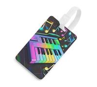 Colorful Piano Keyboard Music Note Luggage Tag Travel Essentials TPU Bag Tag Personalized Luggage Tags Holder Name Id Identifiers Card with Black Lanyard for Suitcase Backpack Toolbox, White, One Size
