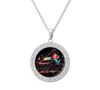 Colorful Piano Keyboard Music Note Multicolored Diamond Necklace Dainty Round Pendants Jewelry for Women Silver-style