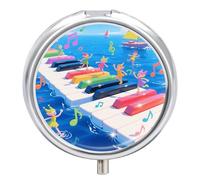 Colorful Piano Keyboard Music Note Pill Box 3-Compartment Travel Pill Organizer Portable Round Medicine Case with Mirror Design for Vitamins, Jewelry & Essentials Durable Pocket Pillbox for Purse, Cam