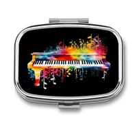 Colorful Piano Keyboard Music Note pilldispenser 2-Compartment Portable Travel Square PillCase Daily with Store Vitamins Pocket Medicine Organizer for Office Home Fish Oil
